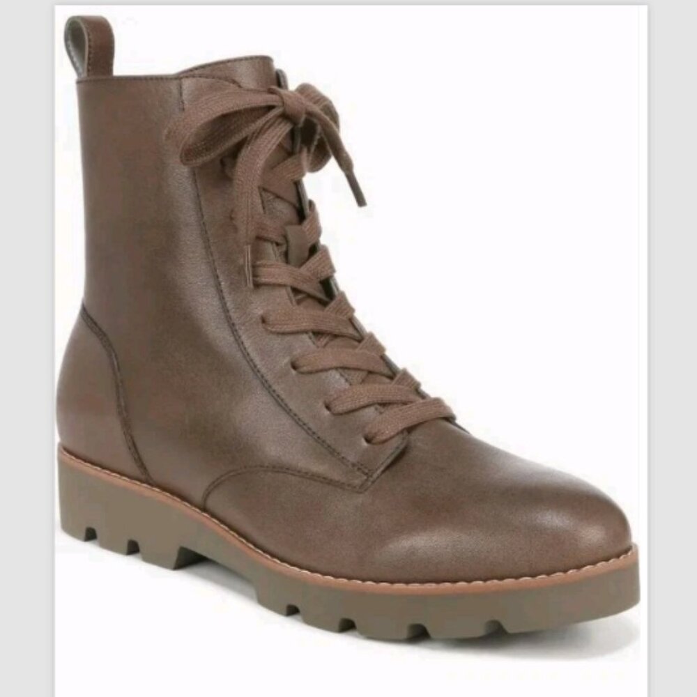 Vionic Lani Ankle Boots Leather Combat Zip Lug Sole NIB NWD